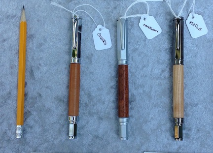 Three Vertex Magnetic Fountain Pens with pencil to show size.